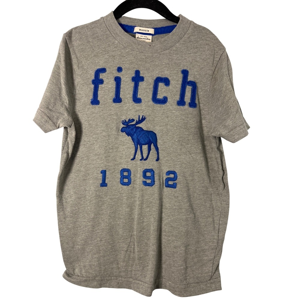 Abercrombie & Fitch Kids Gray Royal Blue Muscle Short Sleeve Shirt‎ Boys Small
